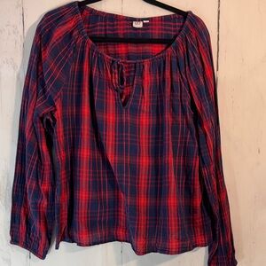 GAP Red and Navy Plaid Peasant Tunic Blouse